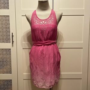 Silk cotton embroidered ombré crinkle dress